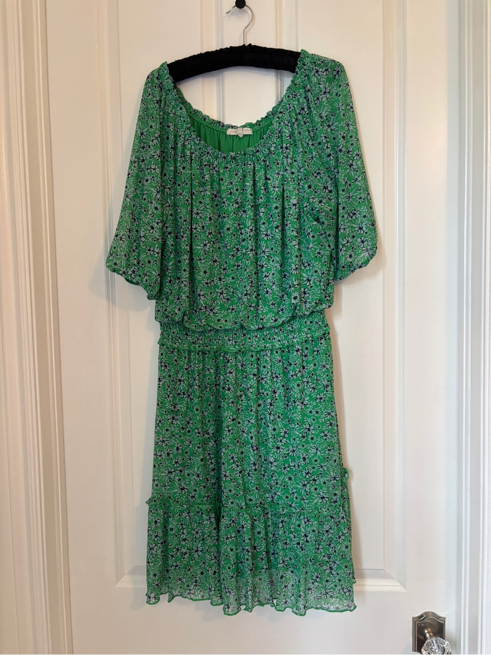 Joie De Vivre - Women’s Green Floral Blouson Waist Dress. Size XL. Lined.